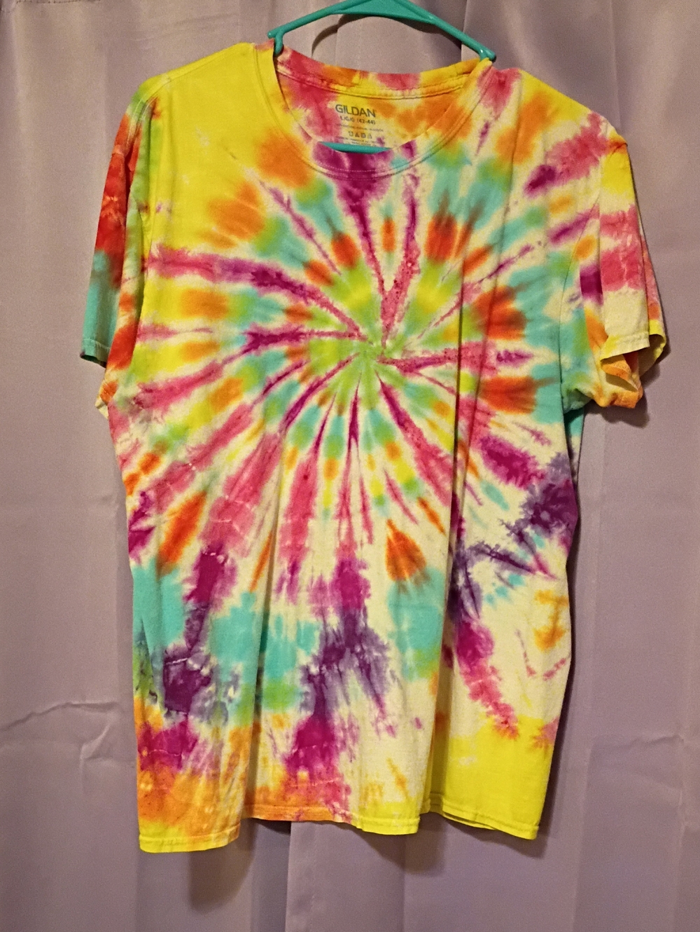 Gildan Yellow Teal Pink Purple Spiral Tie-Dye Tee